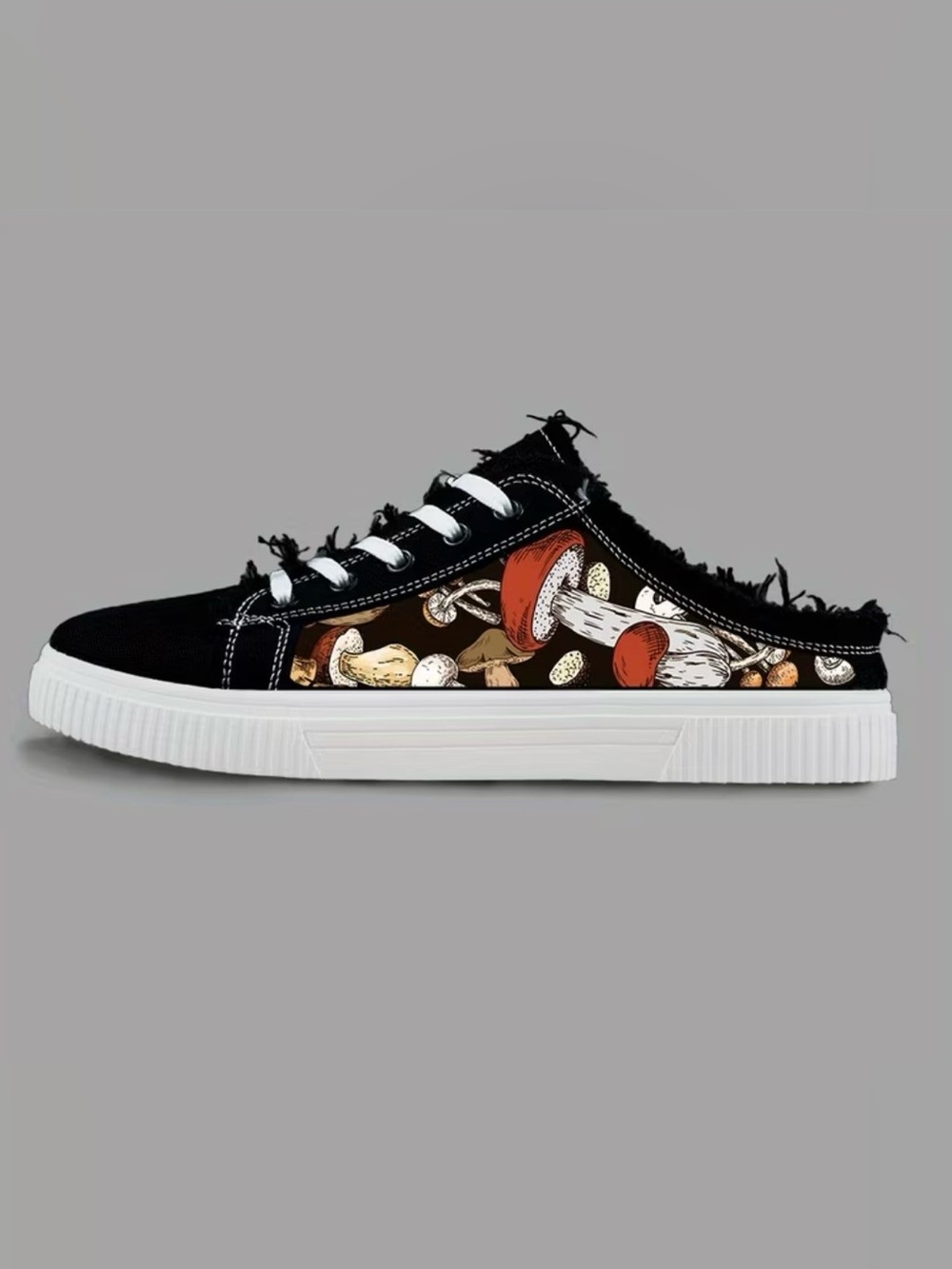 Black Mushroom Graphic Low-Top Women's Sneakers